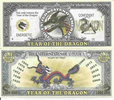 Year Of The Dragon Energetic Confident Million Dollar Bills X 2 Chinese Zodiac • £1.99