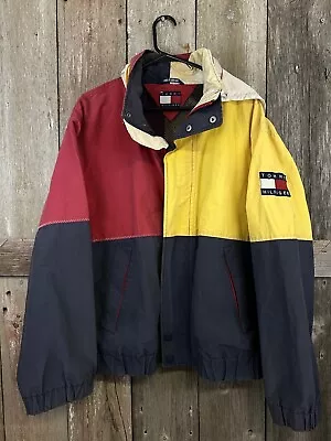 Vintage Tommy Hilfiger Sailing Jacket Colorblock Coat Flag 90s L Nautical Prep • $59.95