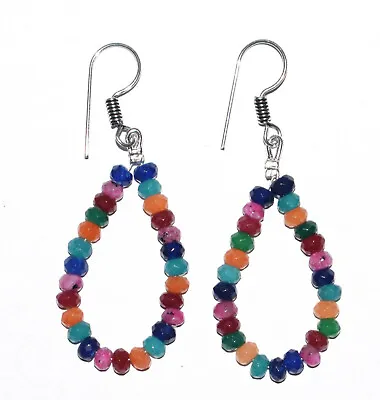 Multi Jade Gemstone 4.2 Mm Beads 925 Sterling Silver 2.2  Fine Earrings YGT885 • $15.55