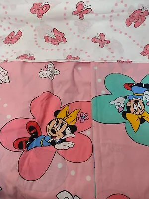 $29.99 • Buy VINTAGE DISNEY MINNIE MOUSE 2 CURTAIN Panels & Valance HEARTS & BUTTERFLIES PINK