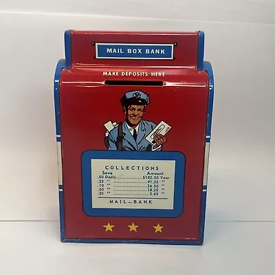 Vintage Toy 5 3/4  High Ohio Art Tin Metal Mail Box Airmail  Bank - No Rust! • $29.95