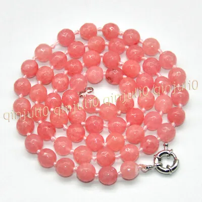 8/10mm Faceted Pink Morganite Gemstone Round Beads Necklace 18/24/36/48Inch • $4.96