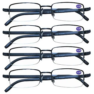 4 Pairs Mens Metal Frame Rectangle Half Frame Reading Glasses Classic Readers  • $12.99