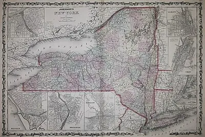 Old 1861 Johnson Atlas Map ~ NEW YORK STATE - ALBANY - TROY - LONG ISLAND  • $48.88