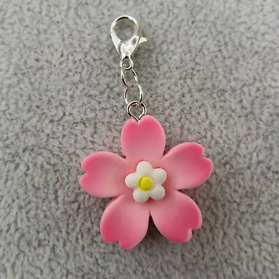 SAKURA CHERRY BLOSSOM Charm Zipper Pull Keyring Add On Clip Dangle Pink Flower • $5.88