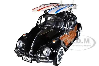 1966 Volkswagen Beetle Black W/ Surfboards 1/24 Diecast Model Car Motormax 79591 • $22.99