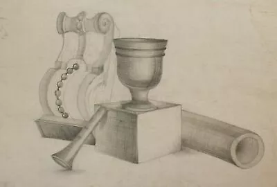 Vintage Realist Pencil Painting Still Life Composition Signed • $98