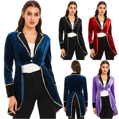 Women's Velvet Steampunk Tail Coat Ringmaster Circus Show Blazer Jacket Outfits • $26.22