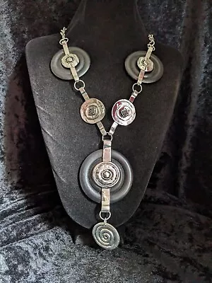 Black & Silver Textured Metal Concentric Circles Necklace .Ep14 • $11