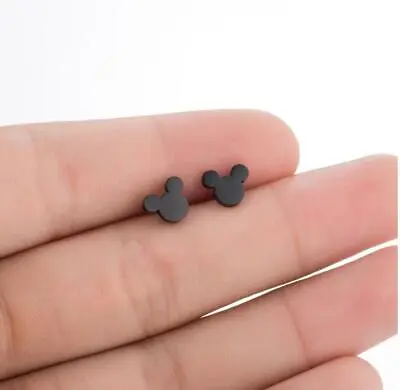 Unisex Titanium Tiny Punk Black Disney Mickey Mouse Earrings Stud • $8.99