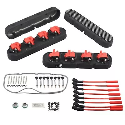 2Pcs Finned Vintage Hidden Coil Aluminum Valve Cover Black Pair For Chevy LS • $254.44