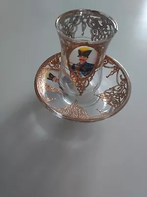 Vintage Persian Shah Abbasi Gold Guilded Glass Tea Cup An Saucer • $30