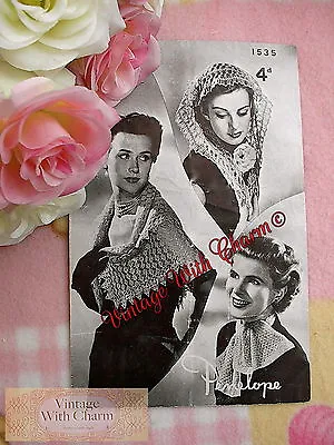 Vintage 1940s Dainty Shawl & Fascinator Crochet Pattern & Knitted Cravat • £3.69