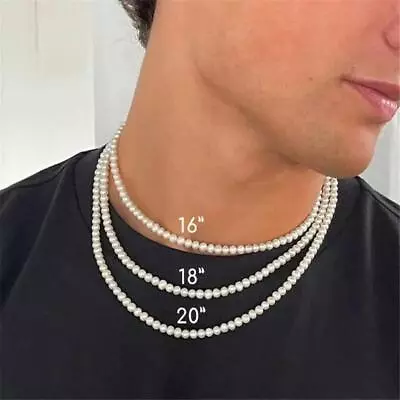 Necklace 2024 Men Handmade White Pearl Strand Bead Necklace For Travel Fashion • $7.99