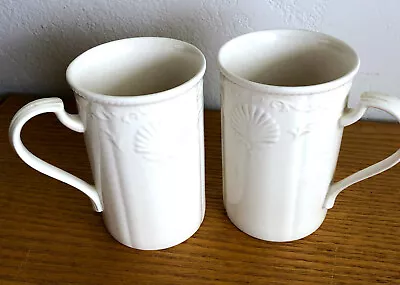 South Hampton By Mikasa White Sea Shells & Scrolls  2 Cappuccino Coffee Mugs • $59.99