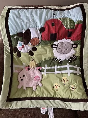 Vintage Fisher Price Farm Comforter Double Sided Cow Lamb Pig Chicks Barn 41 X33 • $38