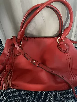 J Crew 100% Peyton Smooth Leather Satchel  Red Purse • $99.99