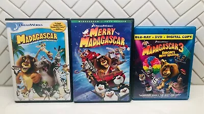 Madagascar DVD Merry Madagascar DVD Madagascar 3 Blu-Ray Lot Of 3 Used Tested • $10.99
