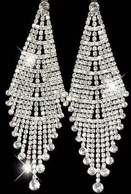 Large Dangle Chandelier Statement Earrings  Big Sparkle Crystal Bling Drops • £9.99