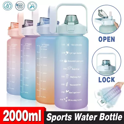 2L Sports Water Bottle Large Capacity Straw Time Motivational Cup Fitness Jugs • $10.69