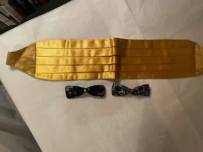 Cummerbund - Vintage Oriental Gold Silk – And 2 Bow Ties With Gold Embroidery • $25