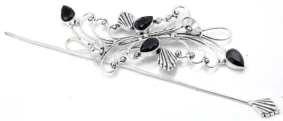 925 Sterling Silver Black Spinel Gemstone Handmade Jewelry Hair Pin S-7-8 • £10.30