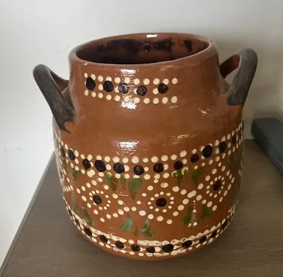 Traditional Mexican Pottery Terracotta Red Barro Clay Handled Bean Pot 7  Tall • $24