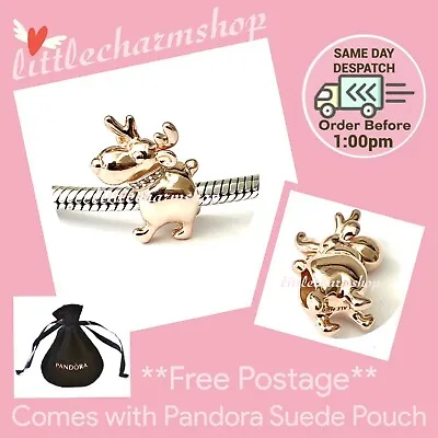 $84.55 • Buy NEW Authentic Genuine PANDORA Rose Gold Happy Reindeer Charm - 787584CZ RETIRED