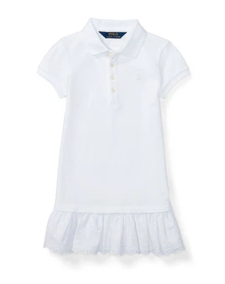 £19.99 • Buy RALPH LAUREN Girl White Polo DRESS 7Y  12/14Y Drop Waist Eyelet Skirt