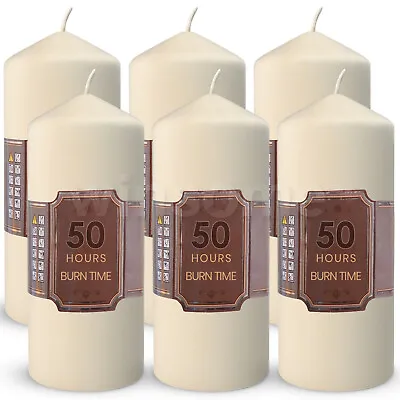 £12.99 • Buy Unscented Thin Round Classic Church Pillar Table Candles 50Hours Long Burn Time