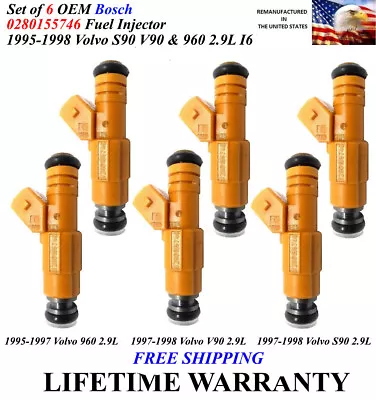 OEM Set Of 6 Genuine Bosch Fuel Injectors For 1995-1996-1997 Volvo 960 2.9L • $125