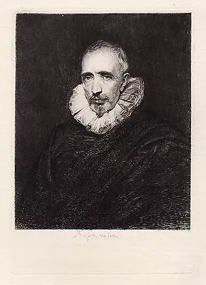 Handsome 1800s ANTHONY VAN DYCK Portrait Etching  Gevartius  Signed Framed COA • $364