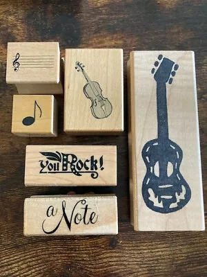 Wood Mounted Rubber Stamps Music Notes Guitar Violin Lotof6 Cardmaking Nashville • $7.65