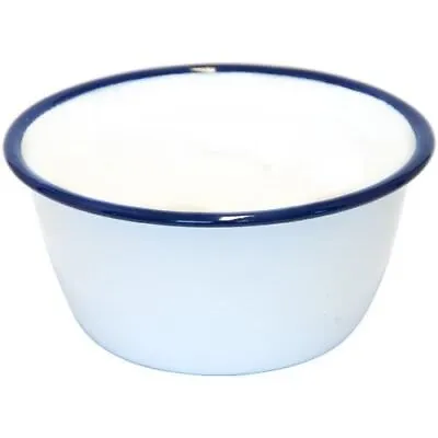 3 Falcon Enamel Camping Pudding Bowl Traditional White With Blue Rim 12cm  • £9.98