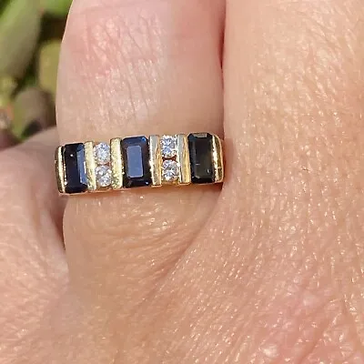 Vintage 14kt Yg Ladies 3 Emerald Cut Sapphire & 4 Diamond Band Gvt1-ii 1ct Tgw • $299