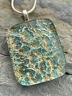 Dichroic Glass Large Pendant Handmade Cornwall Gold Rainbow Sand • $24.66