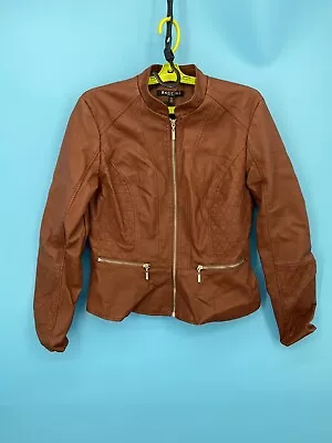 Baccini Faux Leather Jacket Womens Medium Cinnamon Brown Biker Moto Full Zip NWT • $15.10