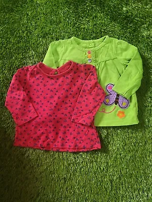 Matalan Baby Girls 6-9M Red Heart Print Long Sleeve Carter Green Butterfly Top  • £3.85