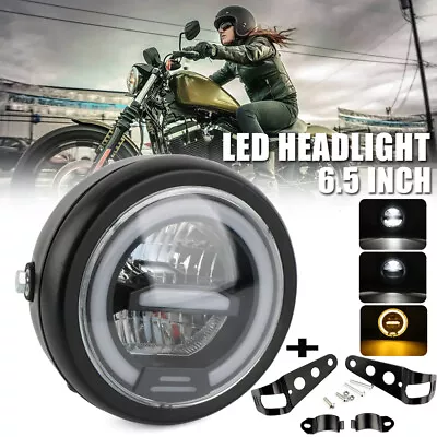 6.5  Motorcycle Headlight Hi-Lo Beam Turn Signal Light W/ Bracket For Cafe Racer • $43.45