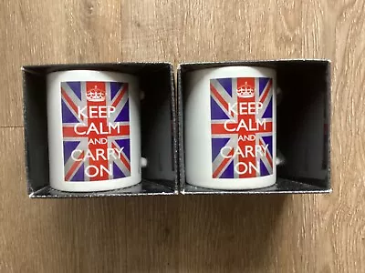 £15 • Buy Pair Of Keep Calm And Carry On Union Jack Mugs By Pyramid - Brand New - Boxed