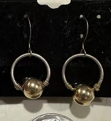 Artisan Beaded 925 Sterling Silver Ball Two Tone Modern Drops Earrings • $9.99