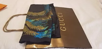 Gucci Silk Scarf 34  X 34  Large Women's Peacock Feathers Colors • $119.95