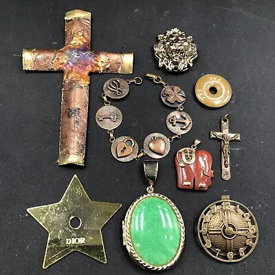 Vtg Jewelry Lot 9 Pc Dior Star Key Chain Charm Crosses Locket Bracelet Brooch • $10.50