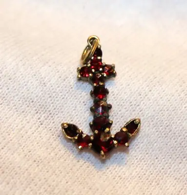 Antique Bohemian Garnet Anchor Pendant  Garnets & Brass  • $49.99