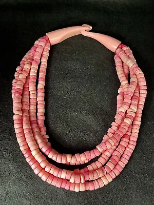 VTG Gerda Lynggaard Monies 5-Strand Dyed Pink Horn Bone Beads Runway Necklace U6 • $119.99