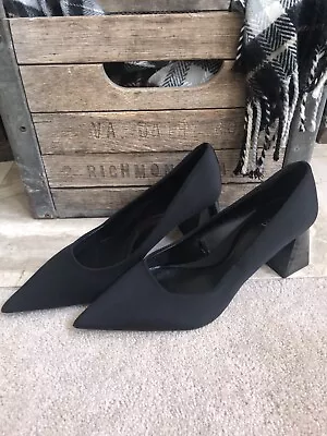 ZARA Women's Black Fabric Pumps Shoes With Angular Heel - Sz 39 / US 9 • $22.99