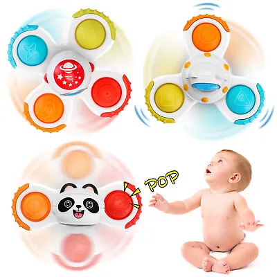 3pcs Suction Cup Toy Baby Sensory Toy Baby Table Spinning Top Baby Bath Toy 0-6m • £7.98
