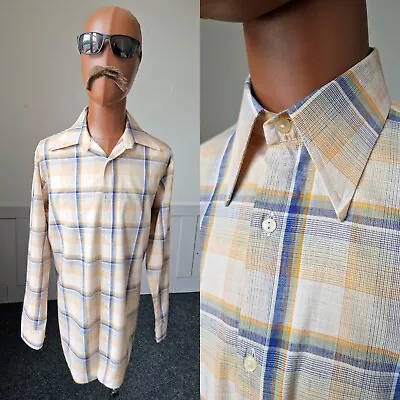 Vintage 60s/70s Checked Triola Shirt | Large | Brown Cotton MOD Disco BD19 • £23