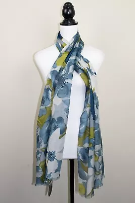 Blue Green Floral Scarf Printed Womens Long Lightweight Scarf BNWT Kushi 70 X19  • £3.99