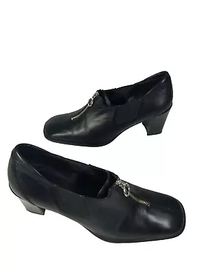 Donald J. Pliner Womens 7.5 M Square Toe Black Leather Shoes Heels Vintage  • $24.99